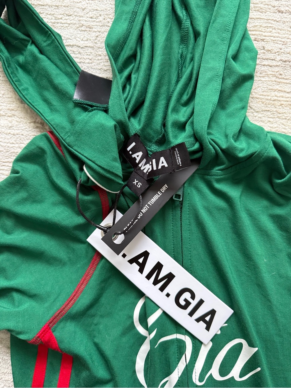 I.AM.GIA Green Zip-Front Crop Hoodie & Flared Track Pants (Size XS) - Picture 4 of 8